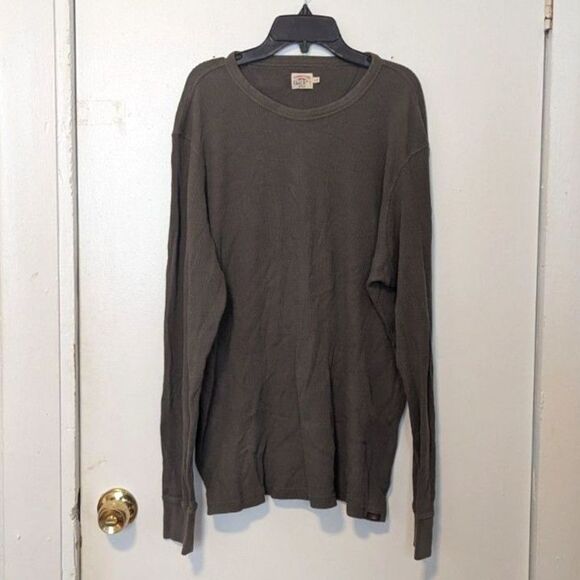 Faherty Men's Long Sleeve Cloud Waffle Crew, Deep Fern Heather Size XL - Picture 2 of 8